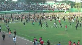 Mass fight at soccer game in Indonesia