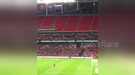 Newsflare Edit - Paper Aeroplane scores from 300 yards at Wembley Stadium