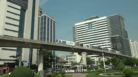 Skytrain in Bangkok with commuters