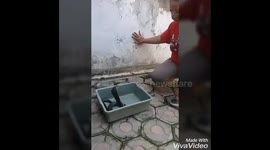 O50 years old women playing the cobra