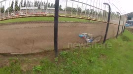 Speedway rider crashes during qualification race