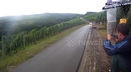 rallycar crash on wall crew ok