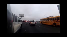 Motorcycle brake checks a car