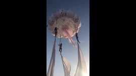 Aerial performers at the Ocean Beach Club in Ibiza