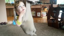 2-Year-Old Toddler Blissed Out in Homemade Snuggie Swing