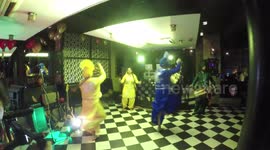 Lizzie Cundy and Cally Jane Beech take to the dance floor at the Anokha Indian restaurants 10th anniversary celebrations
