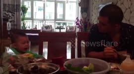 Baby stops crying every time his dad stares at him