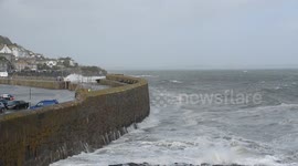 Storm Ophelia hitting Mousehole in Cornwall