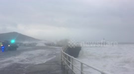 Huge waves batter Wales coastline