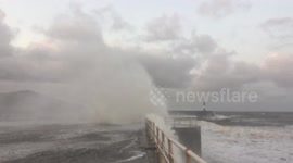 Massive waves batter Aberystwyth seawall