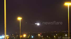 oman air struggles to land in storm ophelia at manchester airport