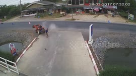 Farmer inches from death as motorbike crashes and skids towards him
