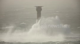 Hurricane Ophelia lashing Longships Lighthouse in Cornwall