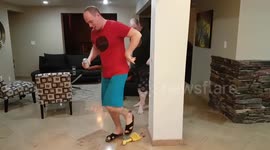 Jock dancing on rubber chicken