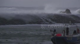 Huge waves breach the breakwater in Bude as Hurricane Ophelia hits