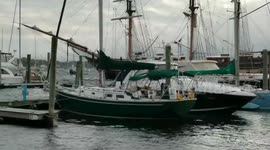 Tall ship in tight spot crashes in Rhode Island