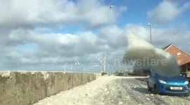 Fylde Coast town engulfed in sea foam after Ophelia