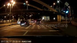 dashcam - pedestrian splashed with water