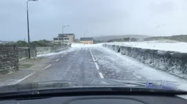 Driving through foam that was pushed on land by hurricane Ophelia
