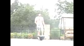 Big guy jumps on diving board and breaks it