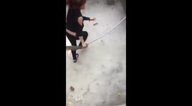 Hilarious footage of RAT chasing woman round in circles