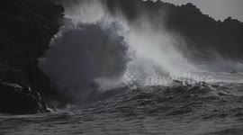 Storm Brian waves smash into Cornish coast