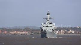 HMS Sutherland arriving in London on Trafalgar Day