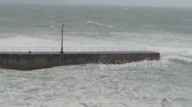 Storm Brian hits Porthleven Harbour with huge waves