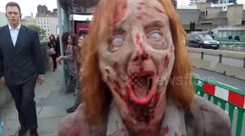 Zombies queue for bus on London's Waterloo Bridge