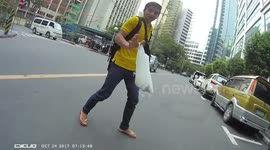 Pedestrian crossing almost got hit by a cyclist
