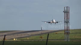 Plane struggles to land in high winds at Leeds Bradford Airport