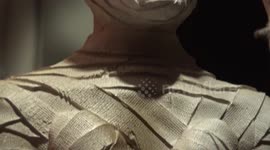 Mummy in display - Trick or Treat sign and small skeleton