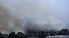 Waves pound the shorelines of Lake Superior during winter storm