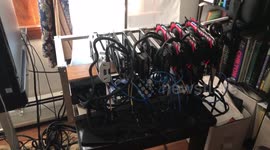 Cryptocurrency 8 gpu miner working