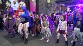 Flash mob perform Thriller during the Perth halloween fun night in Scotland