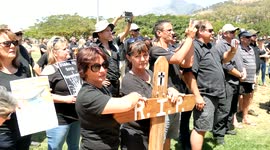Black Monday Farm Protestors Gather at Green Point Cape Town to say prayers and listen to their organiser Daniel Briers ask all to come together to stop farm murders