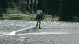 Wakeboarding on a mountain lake