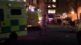 taxi in collision with pedestrians in Southampton Street, WC2. Covent Garden. Road closure.