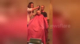 Two-year-old shaves head in solidarity with cancer-suffering grandma