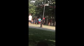 Kid riding bike slips a pedal and crashes into a bush