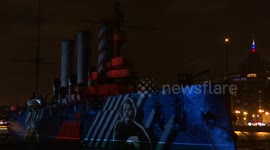 Iconinc Cruiser Aurora is illuminated for 100th anniversary of the Russian Revolution, St.Petersburg, Russia