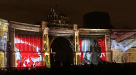 Winter Palace square is illuminated for 100th anniversari of the Russian Revolution, St.Petersburg, Russia