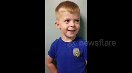 Boy struggles to say 'trunks' and appears to swear