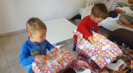 Brothers excited about their Christmas presents