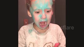 Girl freaks out as she tries first face mask