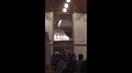 Chandelier shakes in Bagdad restaurant during earthquake