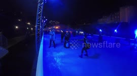 Sam Callahan Crashes Into Lizzie Cundy As She Skates Around The Tower Of London Ice Rink