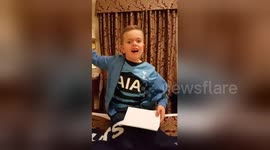 Boy gets excited over Spurs Wembley tickets