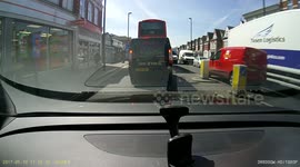 Impatient Royal Mail driver swerves onto wrong side of road to beat traffic