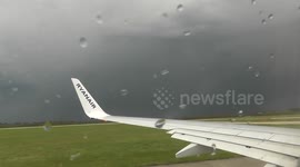 Thunderstorm at London Stansted during take-off to Madrid